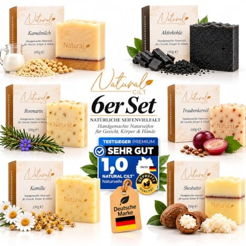 6x Natural Cilt Seife - Geschenkset - 100% Naturseife - ohne bedenkliche Inhaltsstoffe - Zertifiziert - Handgemacht - Duschseife für alle Hauttypen - Duschgel - Naturkosmetik
