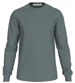 Calvin Klein Jeans Men's Badge Waffle Basic Long Sleeve Top, Grey (Endless Grey), XS