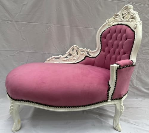 Casa Padrino Barock Kinder Chaiselongue Rosa/Weiß - Handgefertigte Massivholz Recamiere mit edelm Samtstoff - Kinder Möbel im Barockstil - Barock Kinderzimmer Möbel