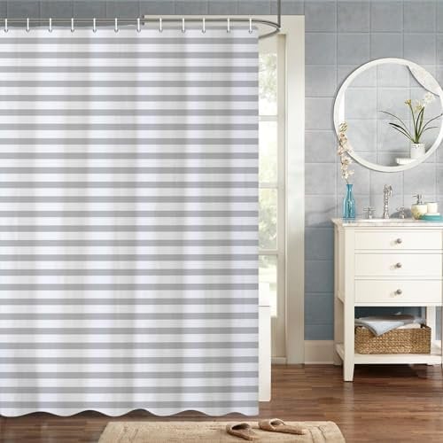 MIRRORANG 105x160cm Moderne Kunst Duschvorhang Hellgrau Gestreift Design Duschvorhang für Badezimmer Wasserdichtes Polyestergewebe Set mit Haken