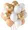 KWJEIULSOQ Luftballons Elfenbein-Weiß Apricot Goldene 50 Stück 12 Zoll Helium Ballons, Luftballons Geburtstag Hochzeit Baby Shower Abschluss Party Deko Ballon mit 10m Goldener Band 2 Teile Klebepunkte