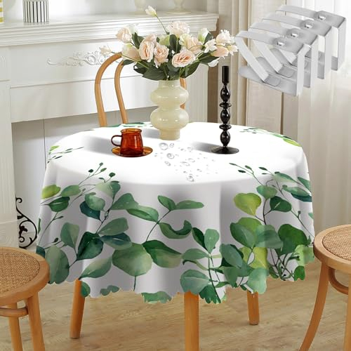 Tischdecke Rund 150 cm, Tischdecke Wasserabweisend Florals landhausstil Tischdecke Schmutzabweisend Table Cloth Pflegeleicht mit Tischdeckenklammern für Esszimmer Outdoor Garten Couchtisch Abendessen