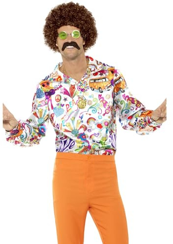 Smiffys BR44910, Multi-Coloured 60s Groovy Shirt, Men, XXL-Size 50-52