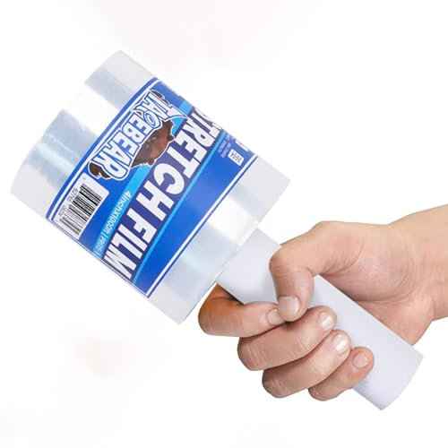 TAPEBEAR Film Étirable Avec Poignée, Palette Wrap Transparent Pellicule Plastique 10cm x 305M Film Rétractable pour Emballage Le Déménagement et L'expédition