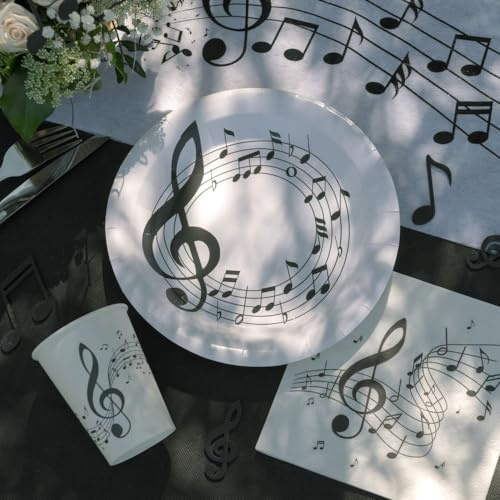Santex 10 Music Note Paper Plates, Musical Note Party Tableware, Disco Party Plates, Musician Birthday Partyware, Black White Plates