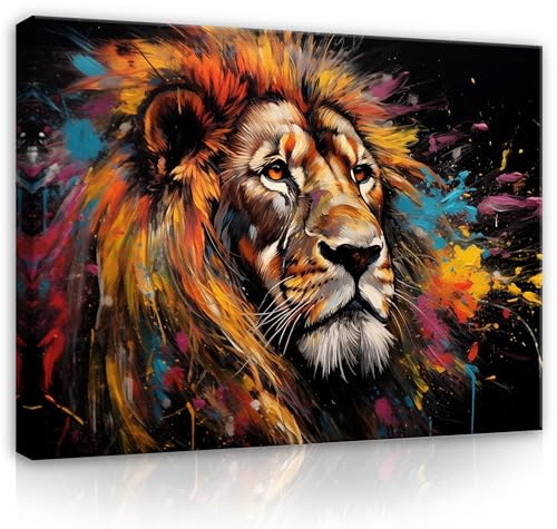 WallArena - Leinwand Bilder Löwe - 40x30 cm Leinwandbilder - Bild auf leinwand - Wandbild XXL groß Wandbilder für Wohnzimmer Schlafzimmer Wohnzimmerbilder Modern kunstdruck - Abstrakt Tiere Bunt