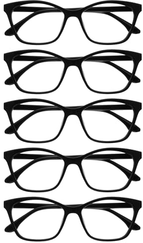 OPULIZE KAT Lesebrille - 5er-Pack - Cat-Eye Katzenaugen-Fassung - Schwarz - Herren & Damen - Federscharniere - RRRRR59-1 - +2.00