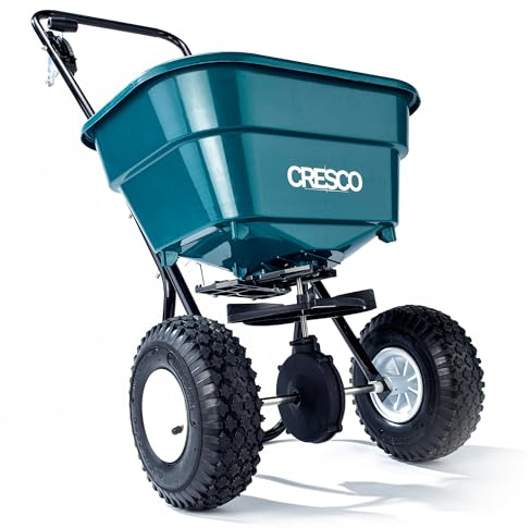 CRESCO 20 Dünger, Salz- und Samenstreuer – CR20SW Rollen-Grüner Roller | Easy Push Streuer | für Rasen- und Gartenpflege | Einstellbare Streumuster-Kontrolle | Kompletter schwerer bis leichter