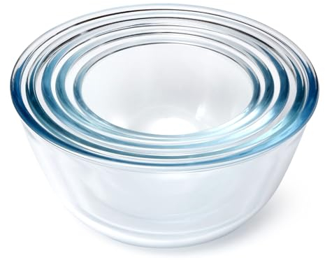 NUTRIUPS 5 Piece Glass Mixing Bowl Set Clear Mixing Bowl Set Glass Salad Bowls Borosilicate Glass Bowls for Kitchen (0.5L+0.75L+1L+1.6L+2.1L)