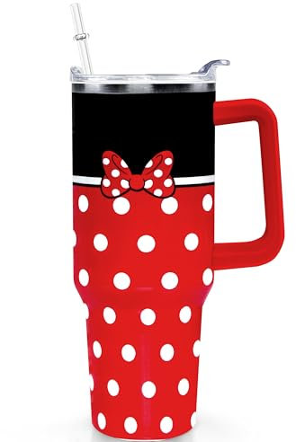 Sxdcfrs Cartoon Mouse Tumbler 40 Oz With Lid and Straw Stainless Steel Insulated with Handle Bowknot Travel Coffee Mug -Birthday,Christmas Gift
