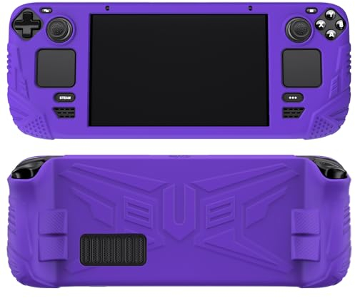 playvital Schutzhülle für Steam Deck LCD,Case Schutzhülle Anti-Rutsche Hülle aus weichem Gummi mit rücktasten-/Stick-Kappen für Steam Deck(Armor Series Lila)