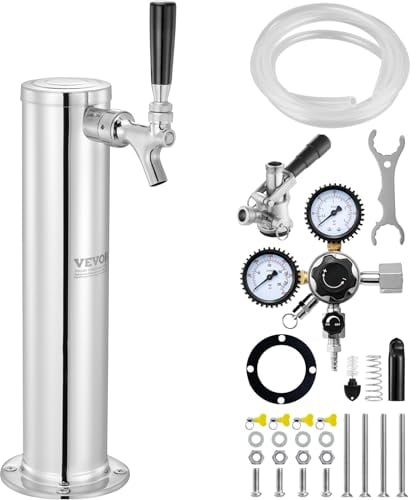 VEVOR Kit de Conversión de Cerveza de un Solo Grifo, Dispensador de Torre de Cerveza de Barril de Acero Inoxidable con Regulador W21.8 de Doble Calibre y Acoplador de Barril 175 x 115 x 435 mm
