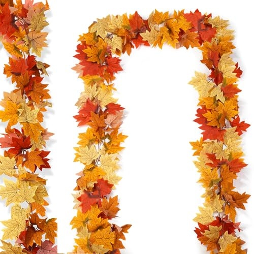 XIANNVXI 2 Pack Autumn Garland 79,Artificial Fall Autumn Leaves Garland | Realistic Fake Faux Reddish Yellow Garland Rattan Vine for Home Fall Decoration,Party,Halloween,Mantelpiece,Staircase,Porch
