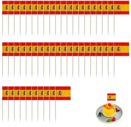 Bandera de palillo de Cóctel España,España Banderas Palillo de Dientes,Mini Etiquetas de Comida Bandera,España Cupcake Etiqueta de Queso,para sándwiches,Frutas,Cócteles,200 Piezas
