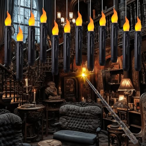 Lot de 12 Bougies à LED Flottantes, Bougies Flottantes Magiques à Suspendre avec Baguette, Bougie sans flamme LED avec télécommande,Bougies à piles pour Noël, les mariages, Halloween