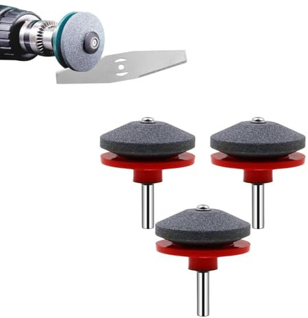 Lawnmower Blade Sharpener, Lawn Mower Blade Sharpener Tool Kit, Heavy Duty Garden Tool Sharpener, for Rotary Lawn Mower, Lawn Edgers, Spades, Hoes, Axes, Power Drill Hand Drill, 3pcs (red)