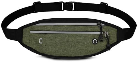 AfitLulu Sporttasche Bauchtasche für Herren und Damen,2-Reißverschlusstaschen Gürteltasche Versteckt unter der Kleidung Hüfttasche mit Kopfhörerloch und Verstellbarem Gürtel zum Laufen (Grün)
