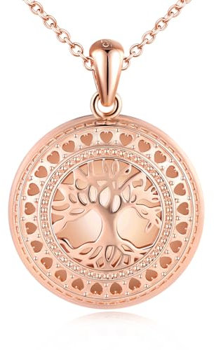MICMIF Médaillon Arbre de vie en Argent 925 Collier Femme Personnalisé Photo Médaillon Ronde Creux Arbre Pendentif Porte Photo Chaîne 45+5cm pour famille maman femme fille