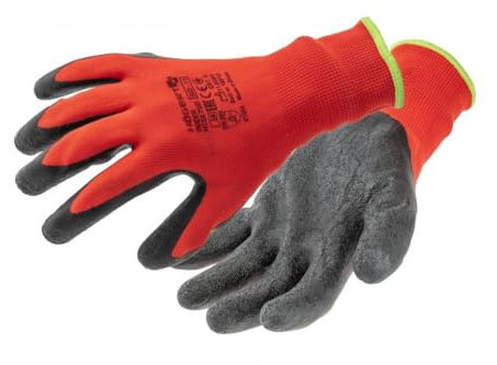 Högert Technik RODER latexbeschichtete Handschuhe, rot/schwarz, Größe 10, 12 Paar/Packung, abriebfest und flexibel, ideal für präzise Montage- und Wartungsarbeiten