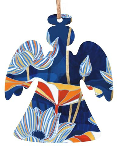 Stampa floreale botanica decorazioni per albero di Natale in legno rustico da appendere con corde di iuta