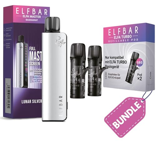 Elfa Master Akkuträger mit Anzeige, Basisgerät 850mAh Akku mit Display, Pod System, Mesh-Coil Mod Akkuträger, Starter Set, Ohne Nikotin, Ohne Liquid (Silber + Pods)