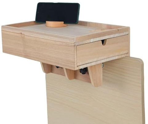 YCBTREE Nachttisch zum Einhängen, Nachttisch mit Schubladen 36.5×26.5×10cm Kiefernholz Bettregal zum Anklemmen mit Getränkehalter und Handyhalter für Bett Etagenbett Schlafsaal Schlafzimmer