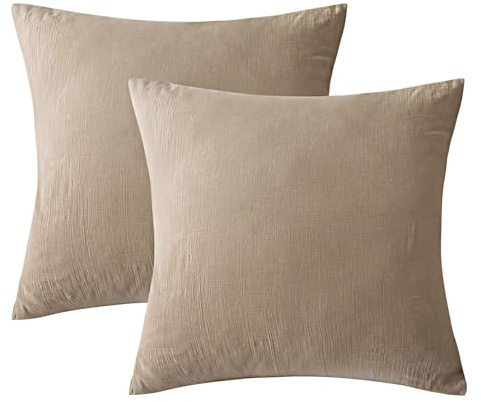 SOULFUL Doppelte Musselin Kissenbezug 50x50 Baumwolle 2 Teilig, Beige | Kissenbezüge 2 Teilig mit Reißverschluss, ÖkoTex Zertifiziert