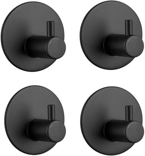 Juces Hogar® - Toalleros de baño sin taladro - 4 piezas de color Negro - Acero inoxidable - Ganchos adhesivos para pared - Colgadores adhesivos resistentes - Toallero adhesivo para baño