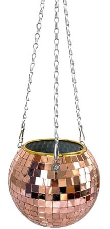 Disco Ball Hanging Planter, Mirror Ball Plant Hanger with Chain Silver Disco Balls Hanging Planter Hangings Basket for Window Wall Decoration Rose Gold