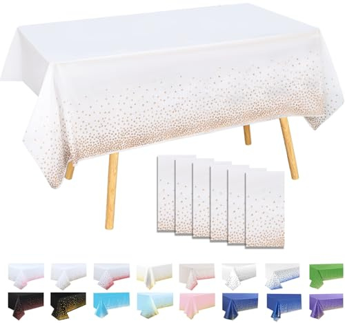 Lot de 6 Nappes Plastiques à Pois Fond Blanc avec Pois Rose Gold 137x274 cm – Nappe Rectangulaire Réutilisable pour Fête Anniversaire, Décoration Table Événement Sportif, Imperméable Anti-taches