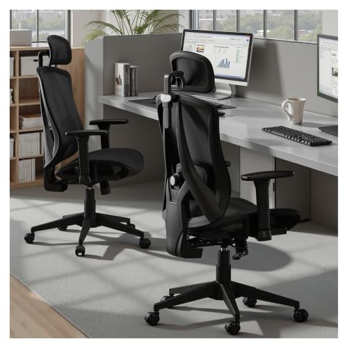 STOOLINK Sedia Scrivania Ergonomica Ruote in Rete di Carbonio, Nero