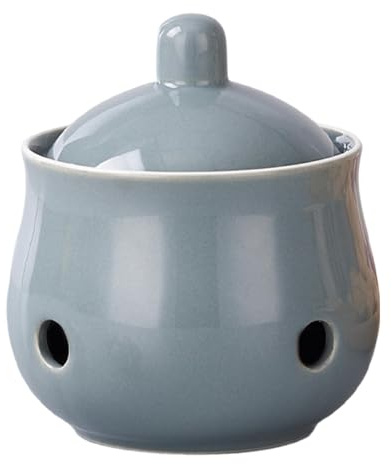 KESOTO Vorratsglas für Knoblauch & Gewürze, 3.5 L Rund, 11.4 x 9.5cm, Vorratsgläser mit Deckel und Belüftungslöchern, Keramik Knoblauchtopf, Küchenorganisation für Knoblauch, Nudeln, Mehl, Grau