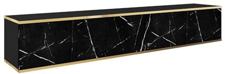 FURNLUX ORO Meuble TV en marbre et or, bois d'ingénierie, 175 x 32 x 30 cm, 3 portes à charnières, moderne, rectangulaire, salon
