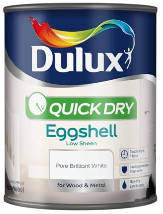 HOCHSTE® Quick Dry Eggshell Paint, Pure Brilliant White, Water-Based Interior Paint, Low Odour, Non-Yellowing, Durable Wipeable Mid Sheen Finish, Trim, Doors, Skirting, White, (2.5L)