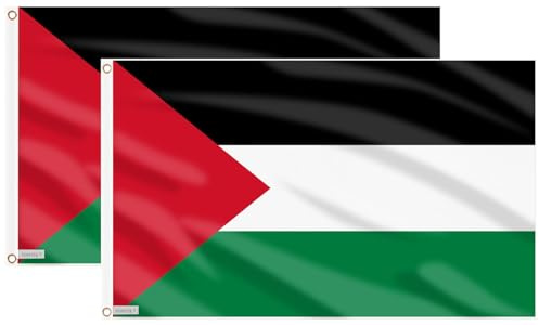 Fontee® 2 pezzi [Bandiera Palestina] [90X150cm] [Colori vivaci] [Resistente allo sbiadimento UV] [Intestazione tela] [Doppia cucitura] [Anelli di tenuta in ottone spesso]