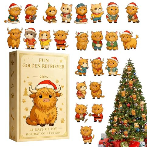 Zyntora Adventskalender | Yak Favor 2D Flach Acryl - 24 Tage Hochlandkuh Puppen Dekorationsartikel,Für Freunde, Familie, Enthusiasten, Weihnachtszeit Und Hausparty