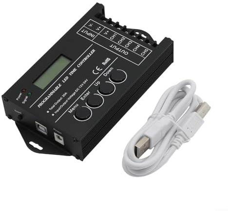 TC420 Programmierbarer Timer-Controller für RGB-LED-Anzeigemodul, 5-K, DC12–24 V, Gehäuse aus Aluminiumlegierung mit USB-Kabel und Software