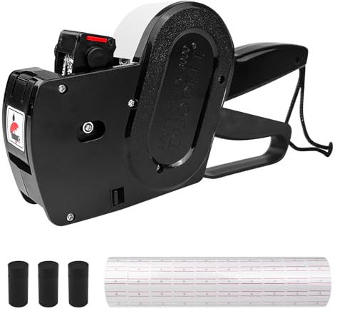 Homshsjhkis Preisauszeichner Gerät, Preisschilder Etiketten Maschine 1 Linie 8 Zeichen Einzelhandel Preisschild Pistole Etiketten Drucker mit 11 Rollen Etikettenpapier und 4 Tintenrädern (Schwarz)