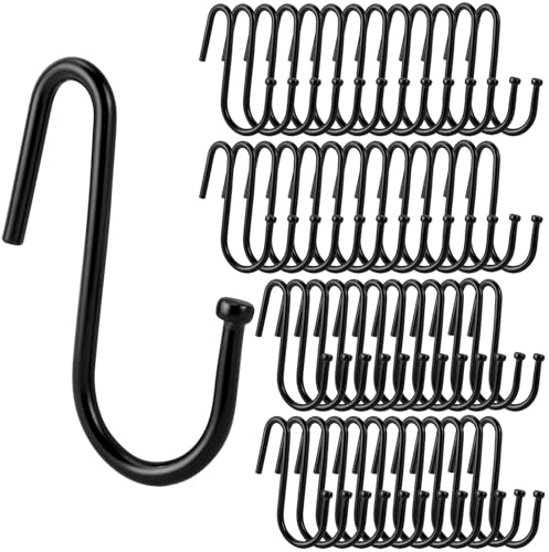 MOERDIFFER 50 Stück S Haken Schwarz,Doppelhaken Aufhängehaken,Heavy Duty S-Haken,Metallhaken für Drinnen und Draußen,Küchenhaken für Küche,Bad,Schlafzimmer und Büro,Sparen Sie Viel Platz (Schwarz)