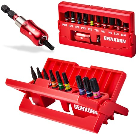 Geinxurn 22Pieces Impact Screwdriver Bits Set, Magnetic S2 Steel 25 mm Phillips/Pozidriv/Torx/Slotted Insert Bits Tips, Impact Bit Holder with X-Shape Storage Box Case