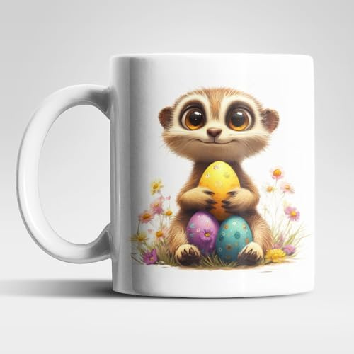 WS-Trend Ostern Erdmännchen Tassen Set 325 ml – 4 Motive mit Ostereiern & Blumen – Kaffeetasse/Teetasse Geschenkidee zu Ostern für Familie, Kinder & Kollegen, Anzahl der Artikel: Erdmännchen-03