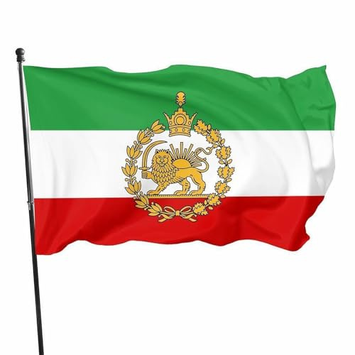 Alte Iranische Flagge mit Löwe und Sonne, Historische Iran-Flagge 90x150 cm, Ehemalige Persische Flagge mit Krone, Wetterfestes Polyester mit 2 Messingösen für Outdoor Garten Dekoration Events