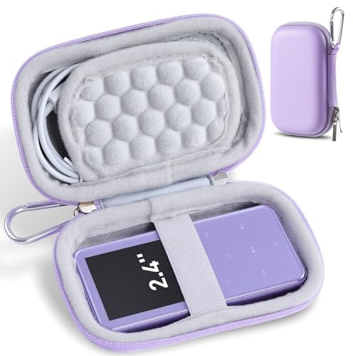 AGPTEK Custodia rigida per lettore MP3/cuffie/chiavi, viola, 13,2x7x3,8 cm | Double Filet et Double Zip, Compatible M3/A19/A02, Ecran 2,4 Pouces, Housse Anti-Choc