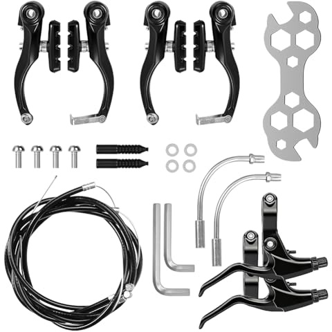 Aoreun Fahrrad Bremsen Set Kompletter, Universal Fahrradbremsen Set Schwarz, Vordere und Hintere MTB Bremshebel, V Brake Set und Bremshebel Kit für Mountainbikes und Rennräder