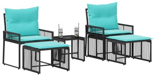 vidaXL Gartenmöbel Set 11 pcs Schwarz und Türkis Poly-Rattan, Gartenmöbelset, rustikales Design, wetterfest, schicke Rattan-Sitzgruppe für Terrasse, Komfort und Entspannung
