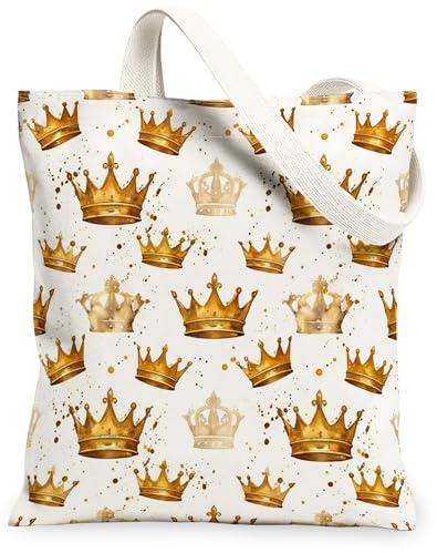 Royal Canvas-Tragetasche für Damen, königlich, elegant, goldfarben, waschbar, wiederverwendbar, Alltagstasche, Ideen für Einkaufsreisen, Büro, Bibliothek, Freizeit, 33 x 38 cm