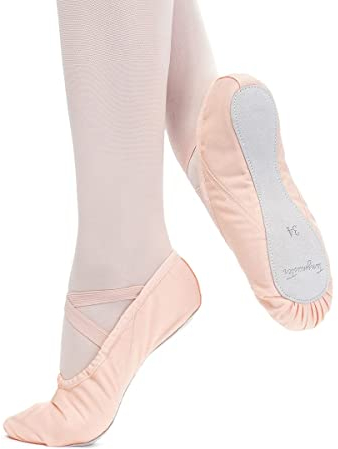 tanzmuster Dani, Mezze Punte Danza Classica in Lino, Suola Unica in Cuoio, Bambini e Adulti - Rosa-Albicocca, 30