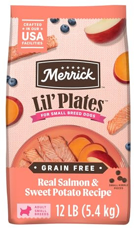 Merrick Lil’ Plates Premium Grain Free Dry Dog Food for Small Dogs, Real Salmon and Sweet Potato Kibble - 12.0 lb. Bag