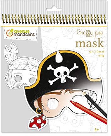 Avenue Mandarine GY022O Malbuch Graffy pop mit vorgestanzten Masken zum Ausmalen, 250g Zeichenpapier gedruckt, 24 Blatt, 12 verschiedene Motive x 2, geeignet für Kinder ab 5 Jahren, 1 Stück, Blau
