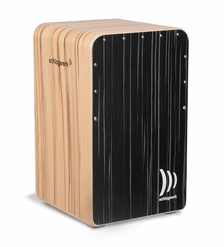 Schlagwerk CP608 Cajon Fineline Comfort Dark Night - Korpus aus einem Stück gebogen - 2x6 stufenlos einstellbare Snare Strings - Allround Cajon mit Snare Vordergrund - inklusive Leder Sitzkissen